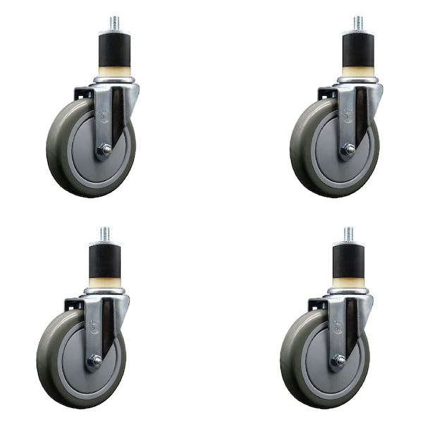Service Caster 5'' Gray Poly Wheel Swivel 1-7/8'' Expanding Stem Caster Set, 4PK SCC-EX20S514-PPUB-178-4 - main
